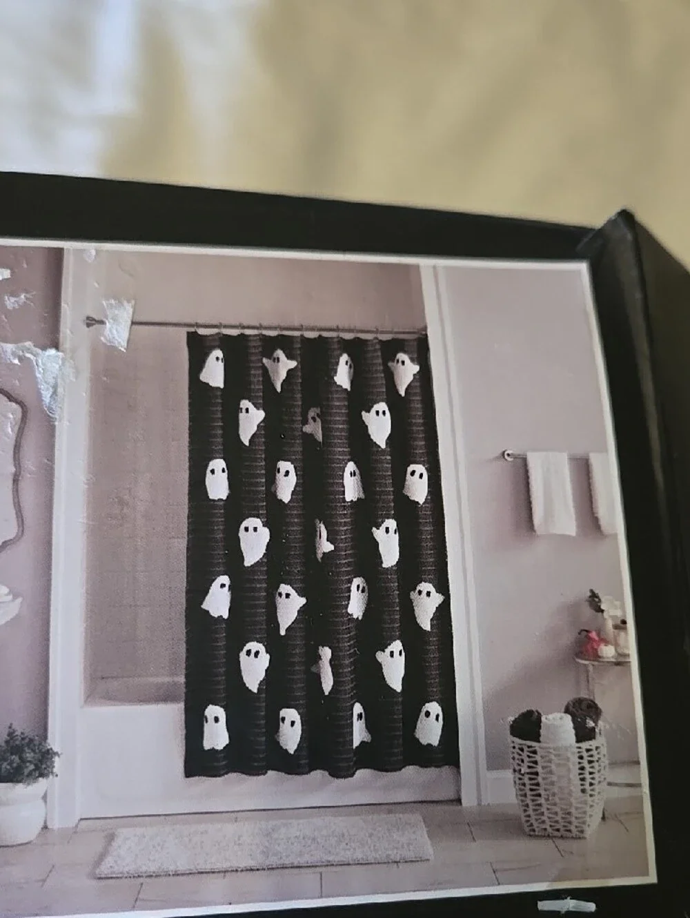 Martha Stewart Black and White Ghost Applique Shower Curtain Panel